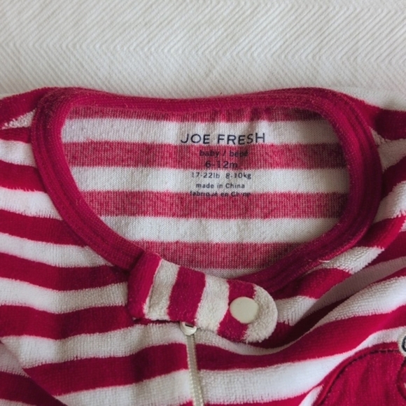 joe fresh santa striped velour zipper footie sleeper pajamas 6-12 months baby - Picture 5 of 6